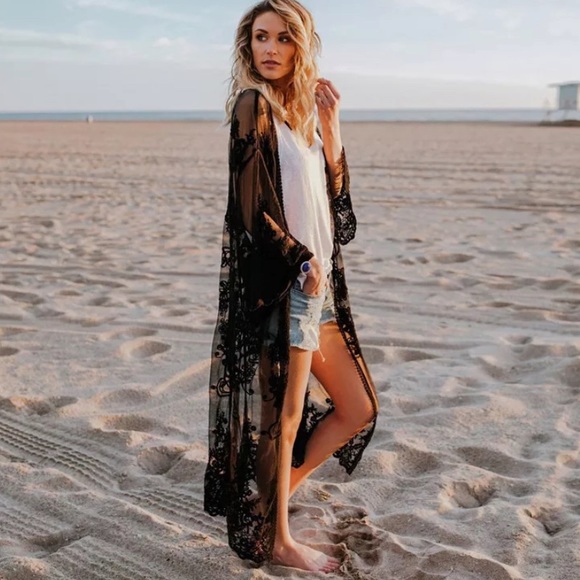 S-XXL Mallory Lovett Lace Kimono Maxi🌗New - Picture 3 of 5